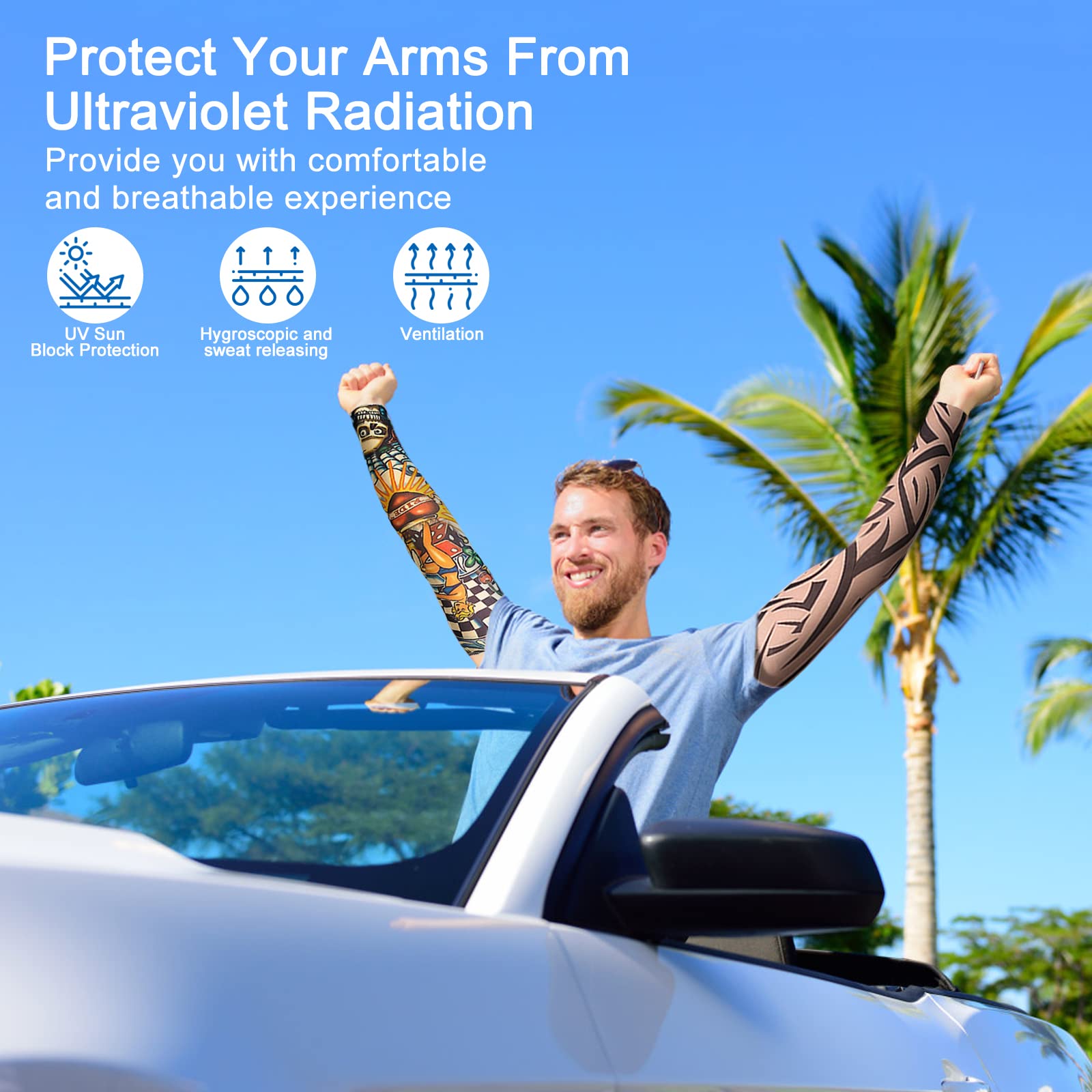Mangas EZYoutdoor con protección UV para piel fresca al aire libre.