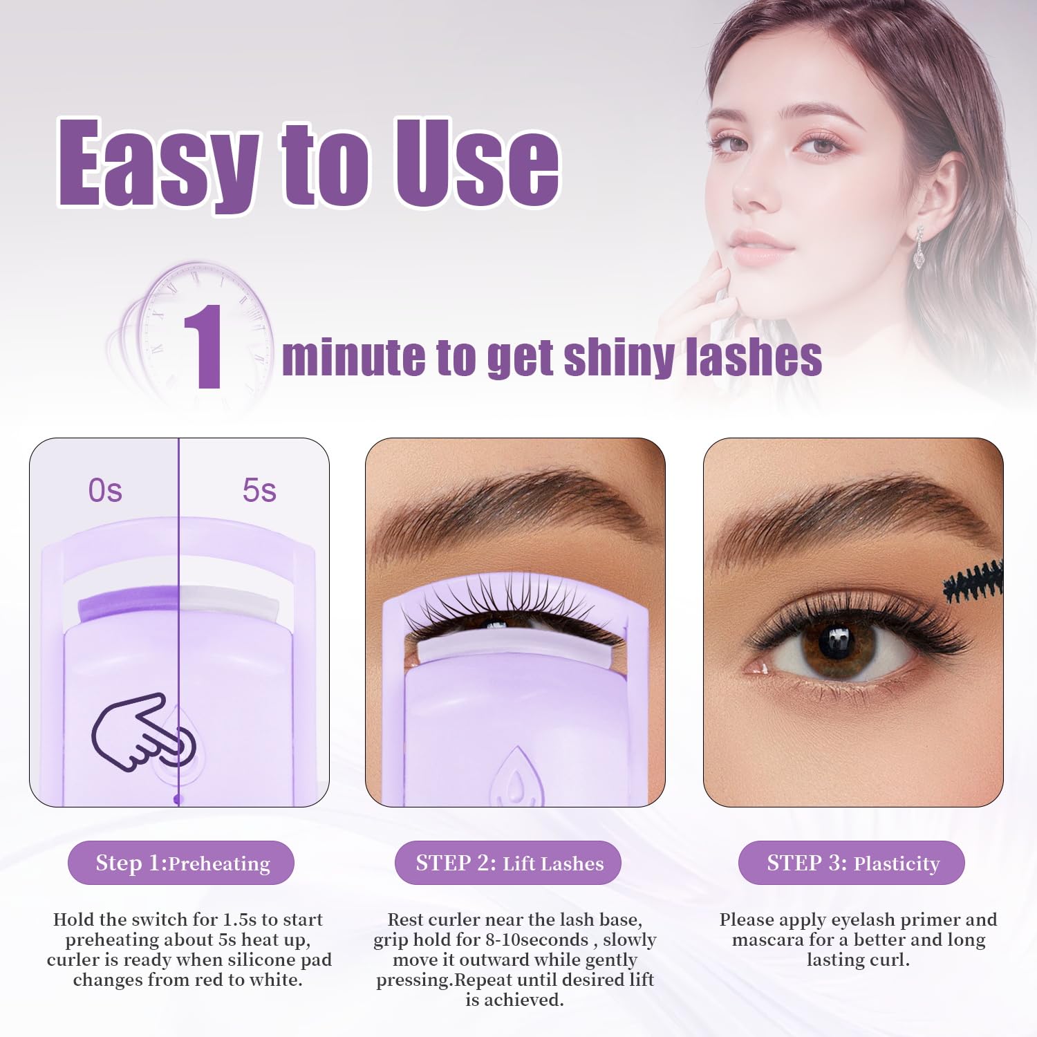 Rizador de pestañas F BOMB ofrece rizos de 24 horas para look duradero.