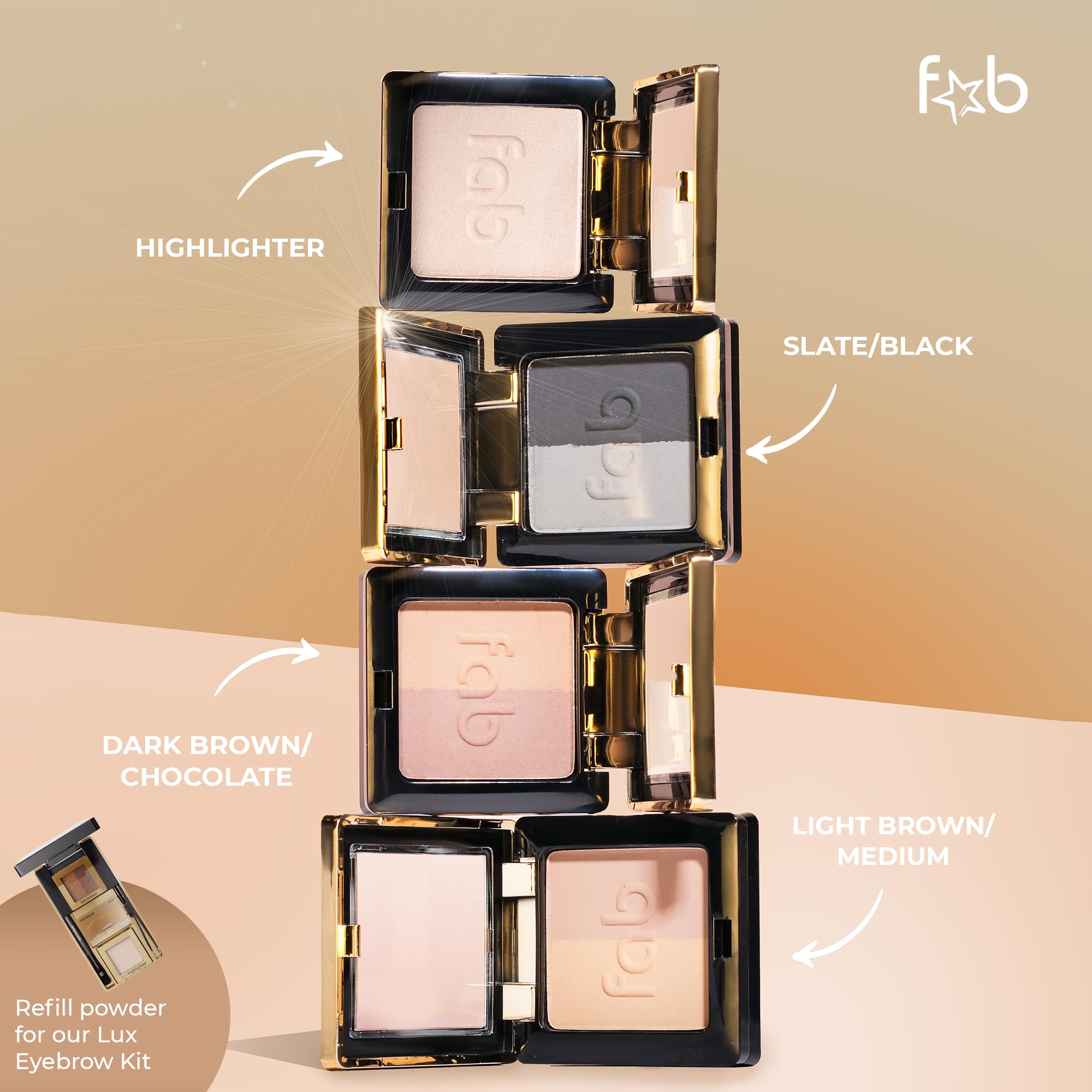 Fab Brows Lux Eyebrow Kit Refill Powder envase compacto listo para retoques