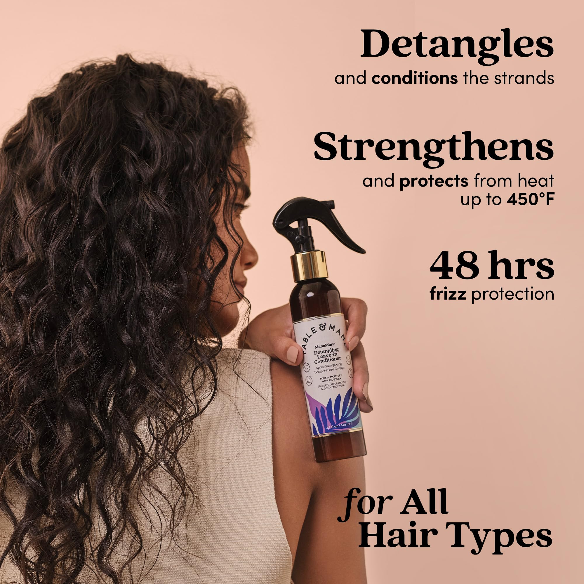 Fable & Mane protection chaleur et UV jusqu'à 450 °F pour cheveux protégés.