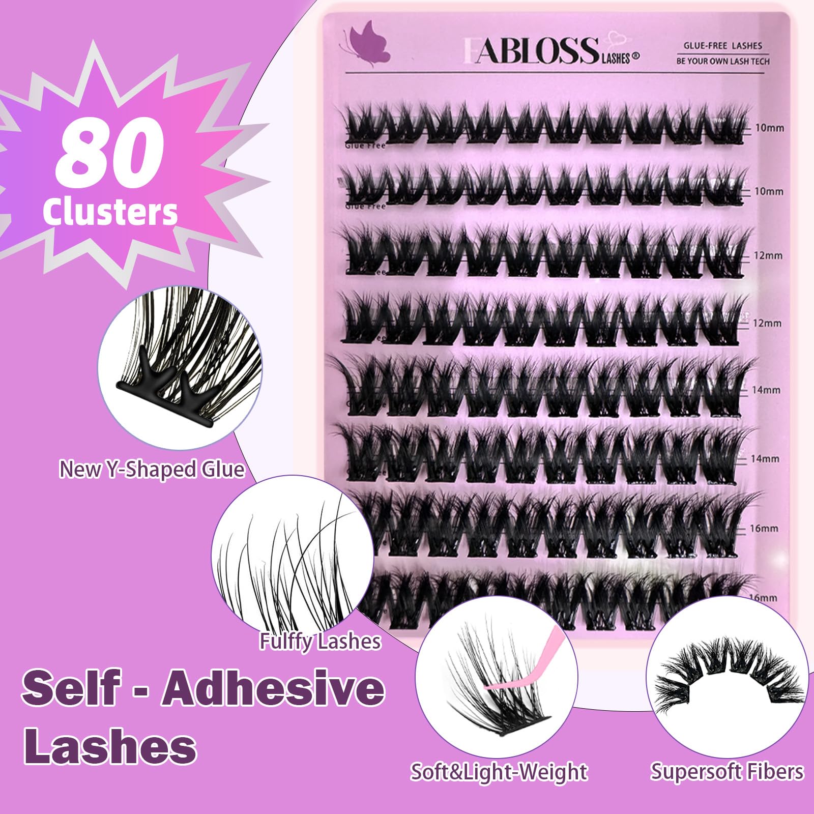 80 agrupaciones autoadhesivas Fablosslashes: volumen visible y ajuste cómodo.