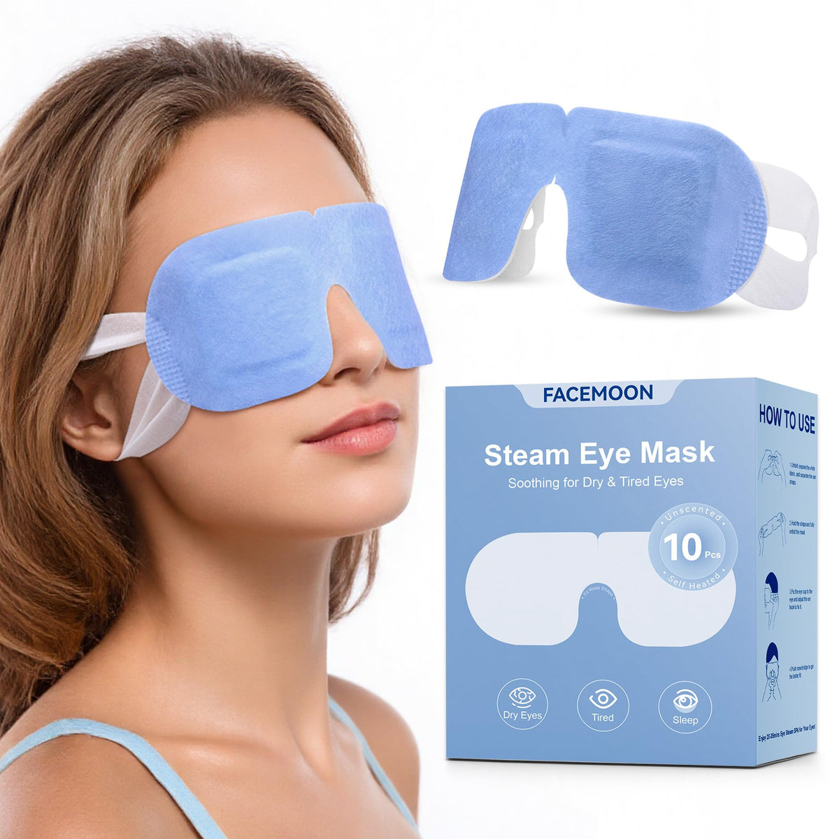 FACEMOON mascarilla ocular auto-calentante de 10 unidades para viaje, calor suave.