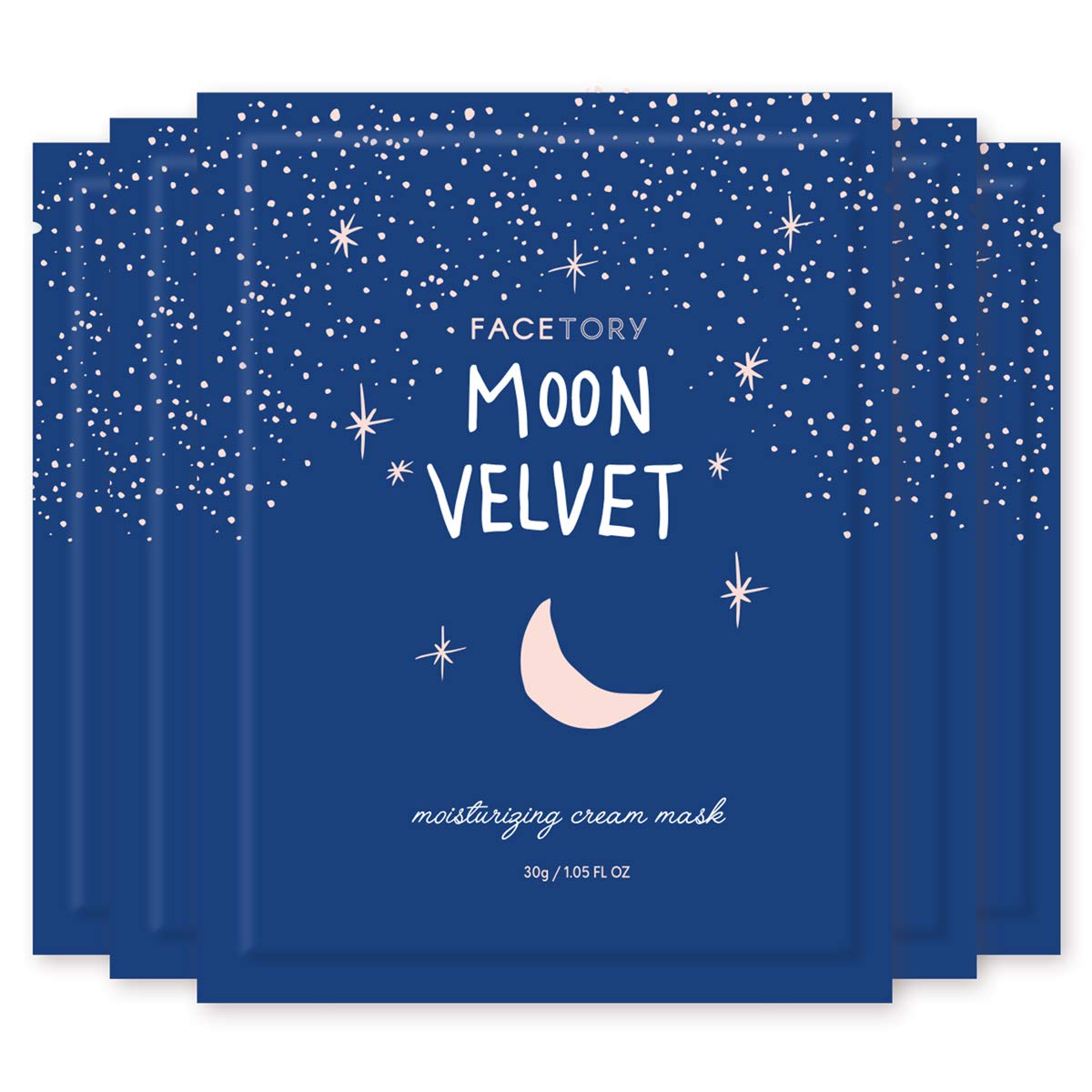 FACETORY Moon Velvet mascarilla de hoja en caja, ideal para hidratación diaria.