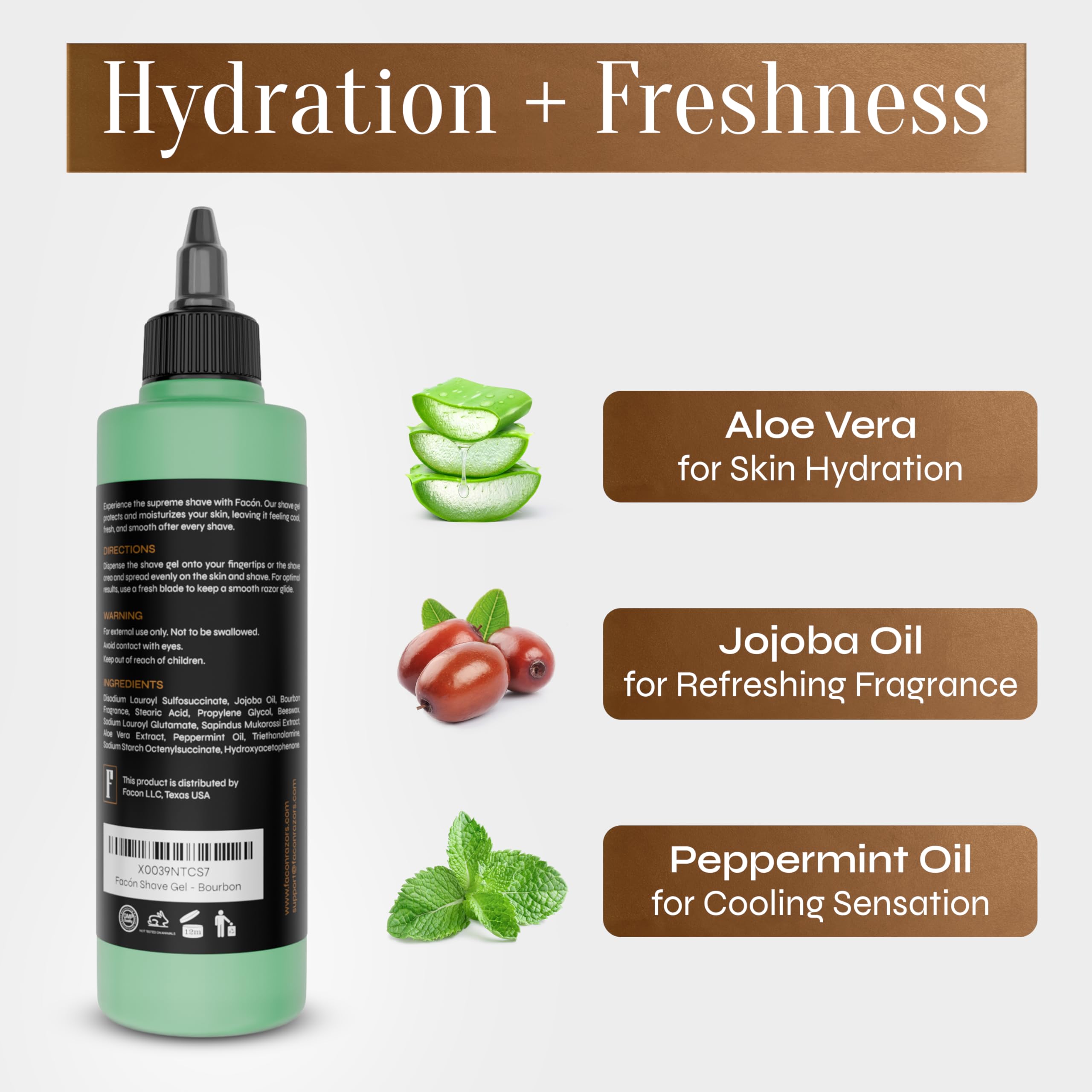 FACON aloe vera soothing formula calms sensitive skin during shaving.