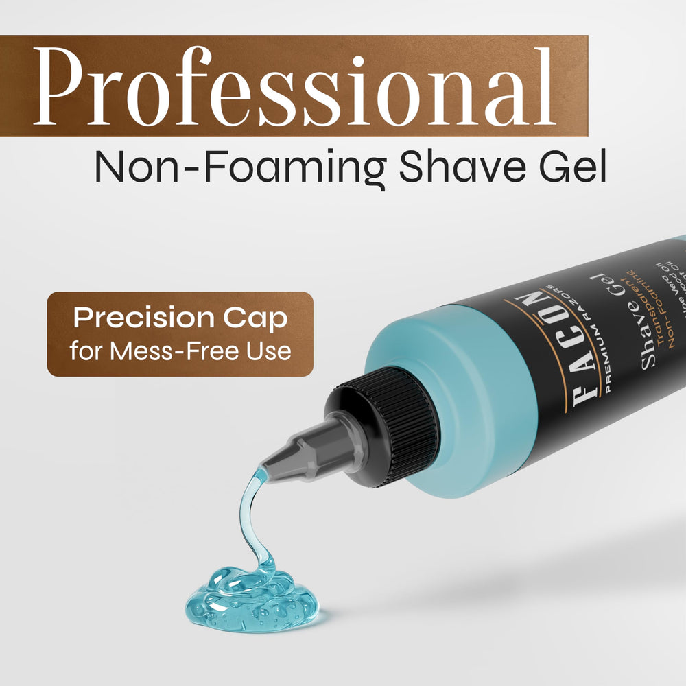FACON barber setup shows premium grooming ritual with clear gel