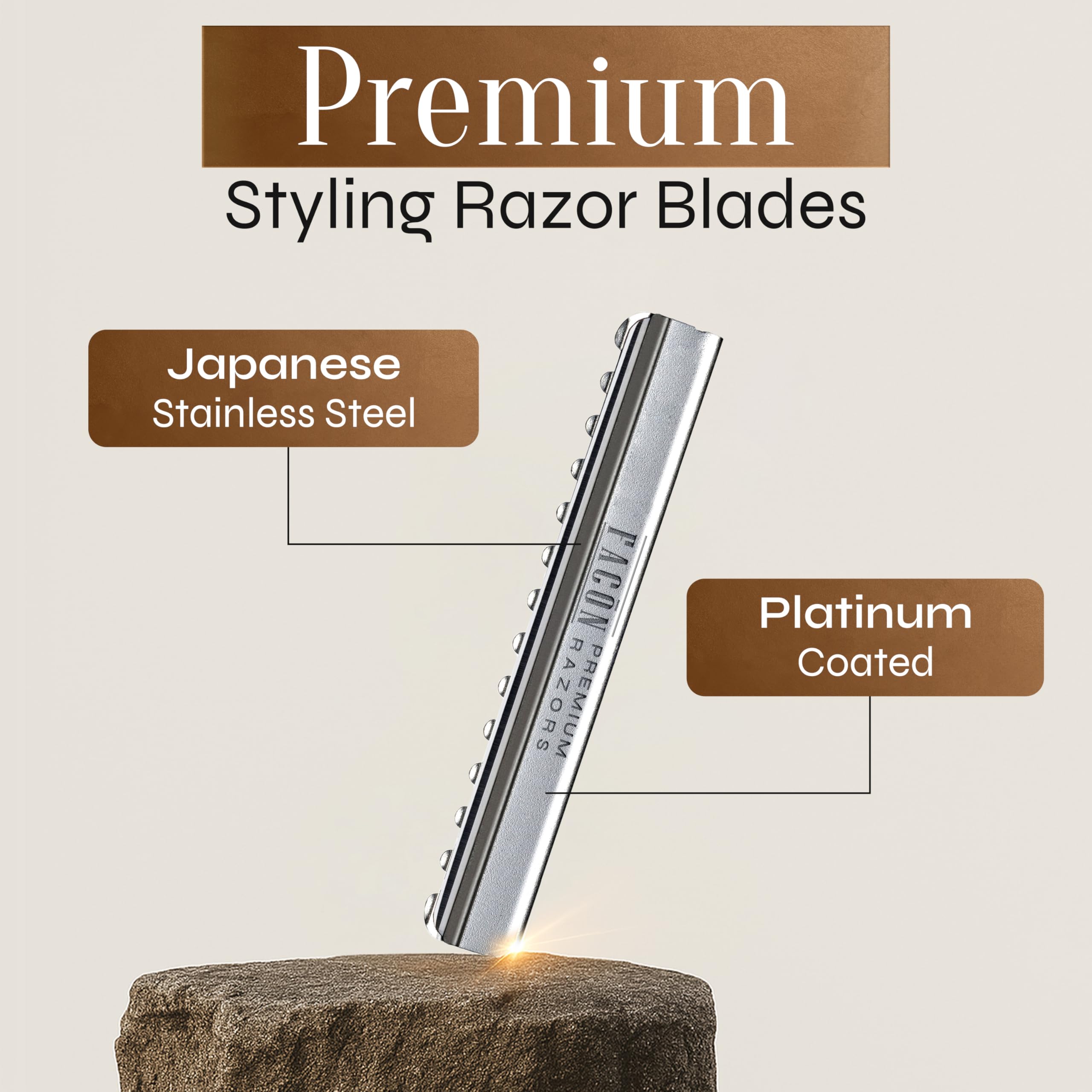 FACON: acero inoxidable japonés platino, durabilidad y acabado suave.