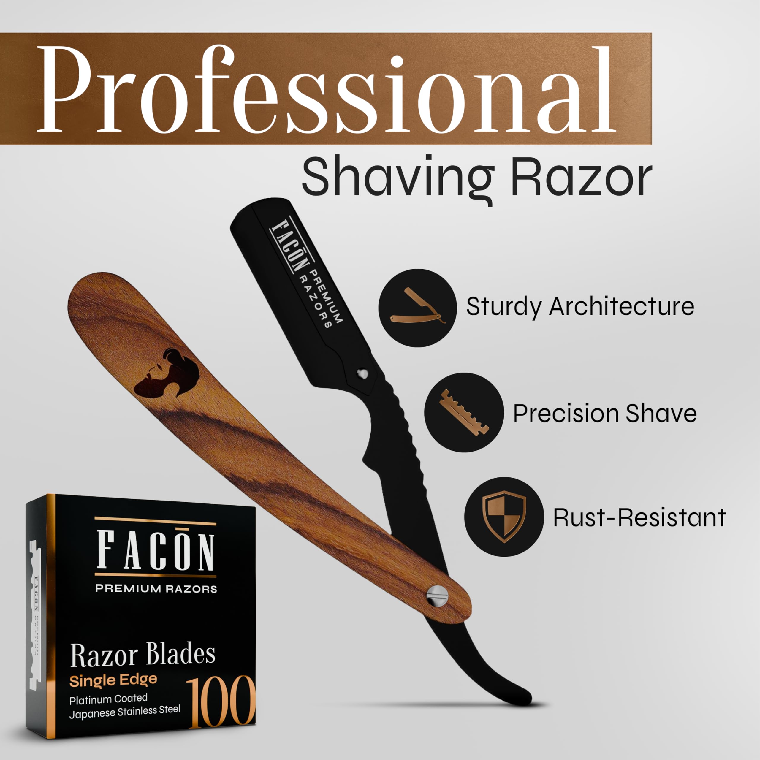 Kit Facón para barbero con 100 navajas para afeitados consistentes