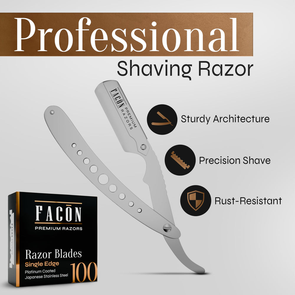 FACON navaja recta de acero inoxidable, duradera para uso diario.
