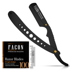 FACON navaja recta con mango ergonómico para control suave durante el afeitado.