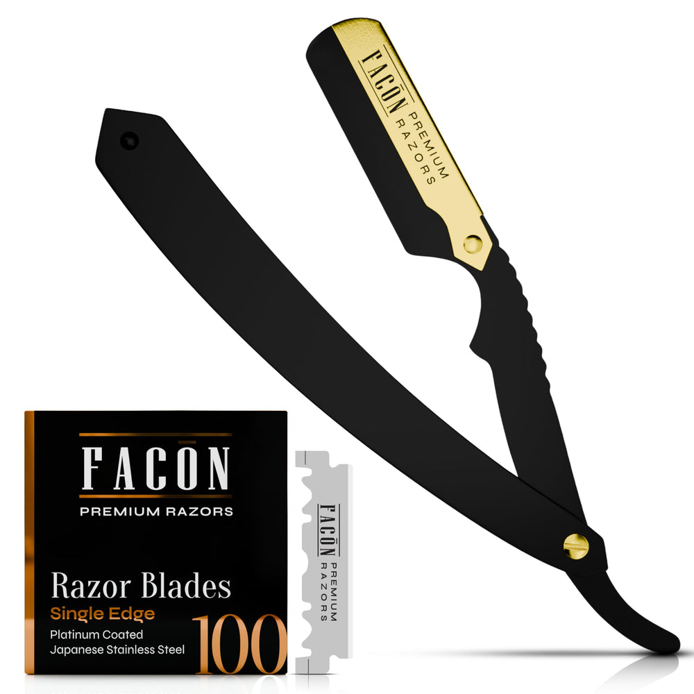 FACON Navaja recta profesional con mango ergonómico para control total durante el afeitado.