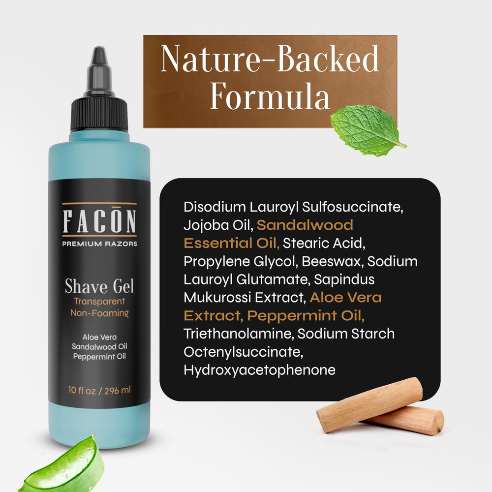 FACON non-foaming formula allows visibility during detailed shave