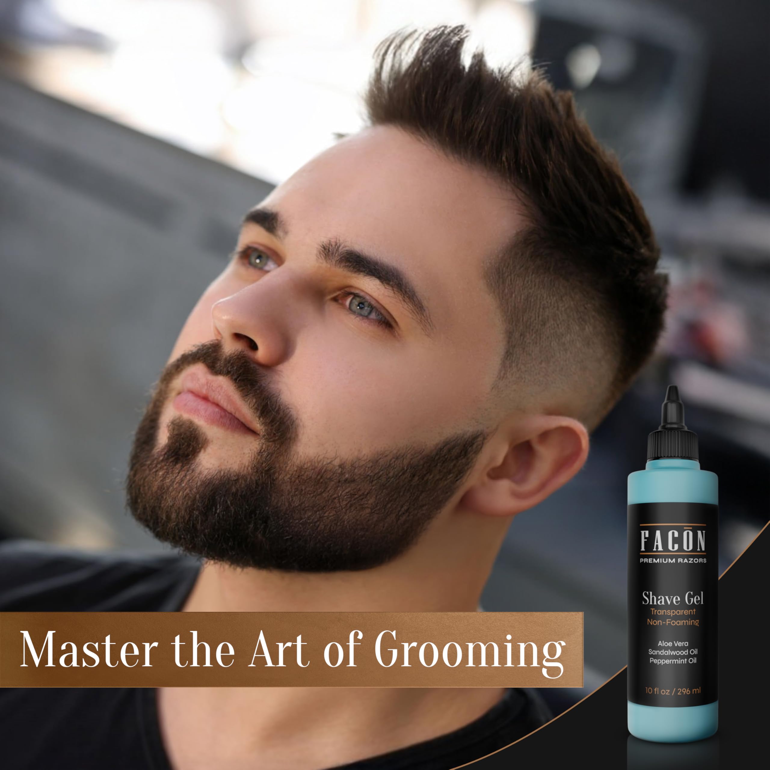 FACON precision shave clear gel on skin enhances visibility for lines