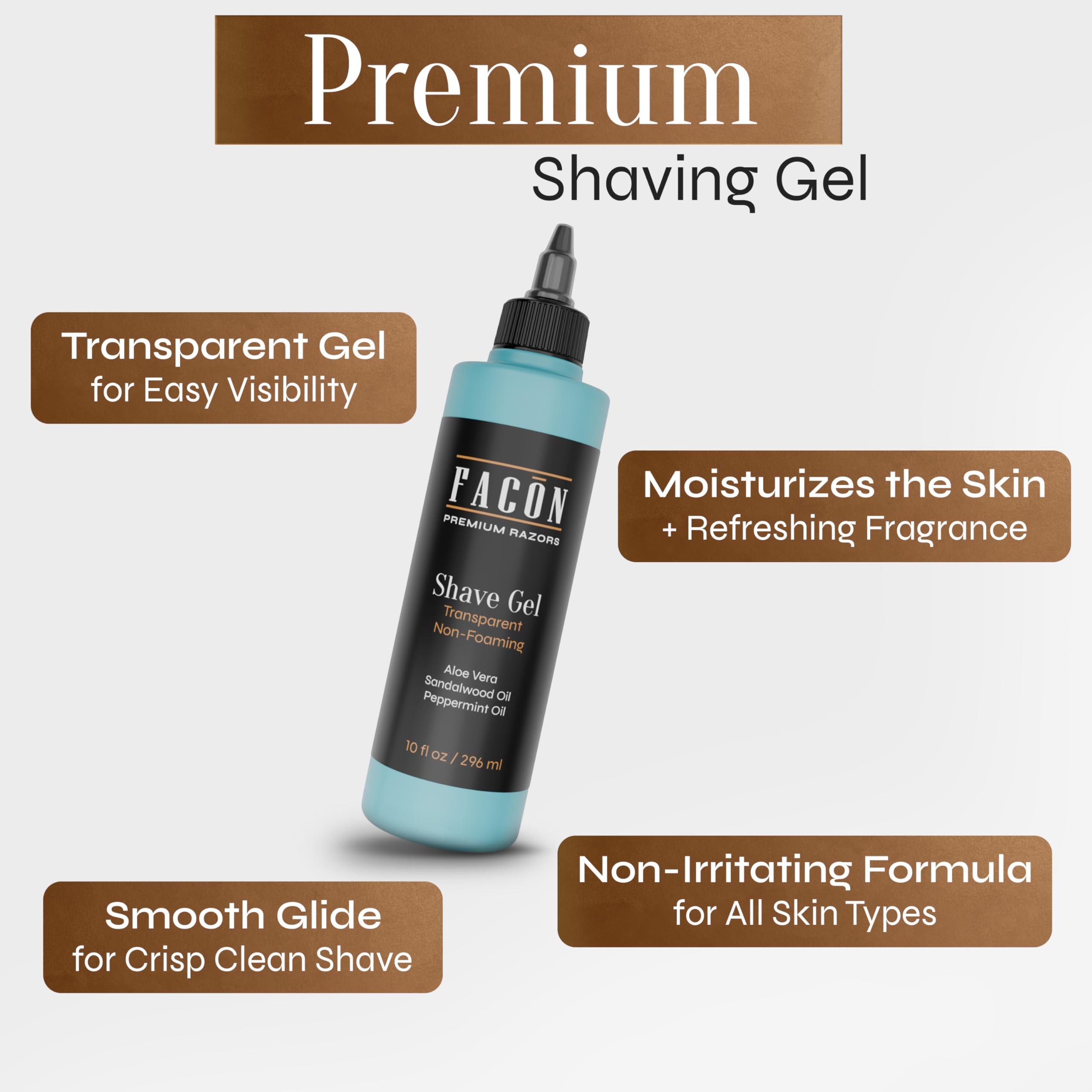 FACON straight-razor compatible gel shown with razor for smooth glide