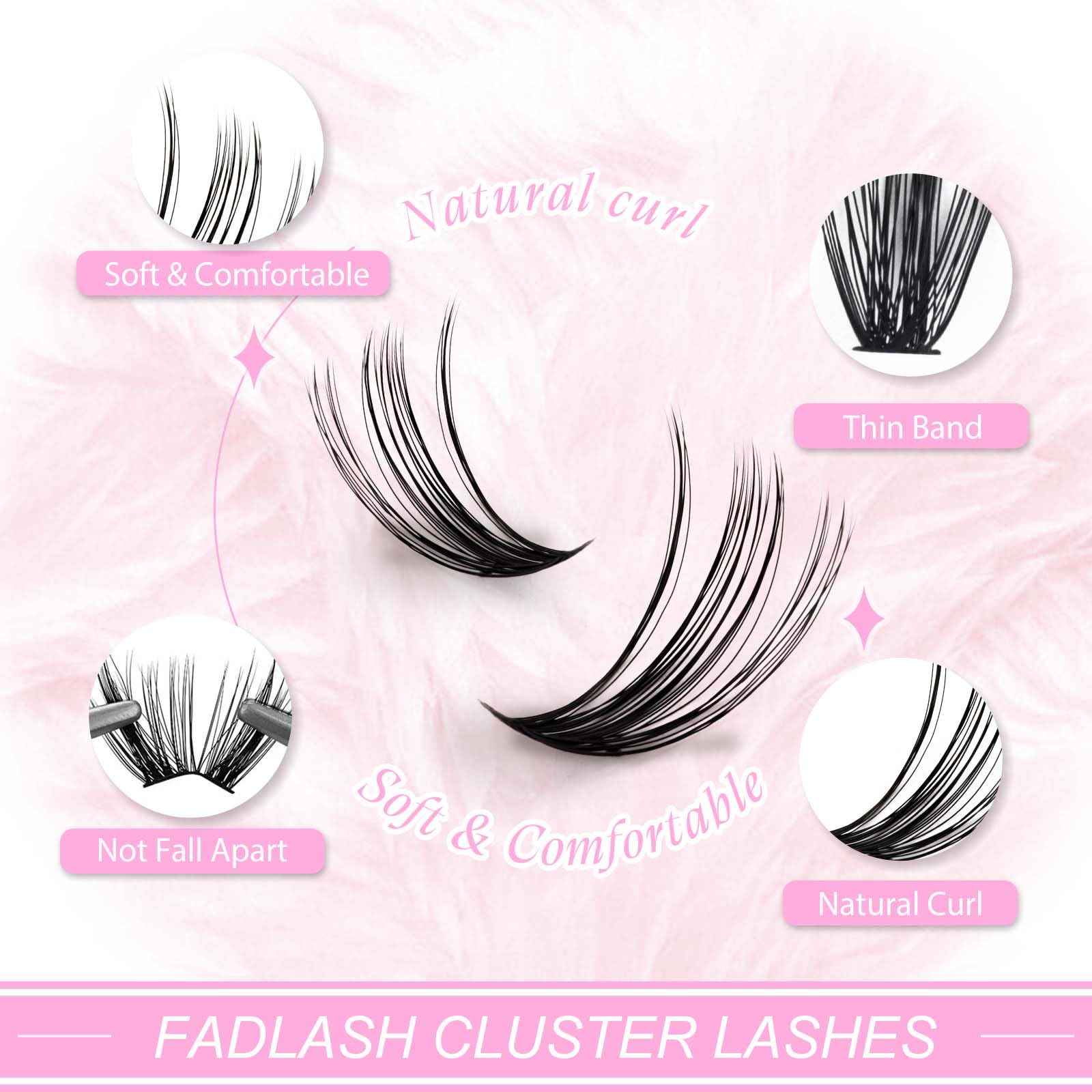 Pestanas en racimo de FADLASH, rizo D, para resultados glam o natural.