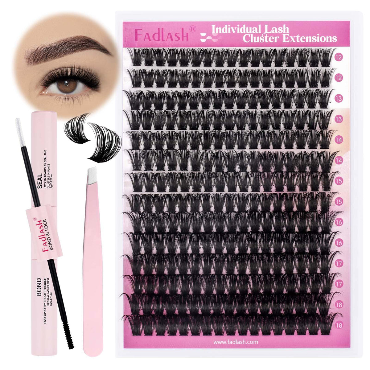FADLASH DIY kit extensiones cluster D para un look natural.