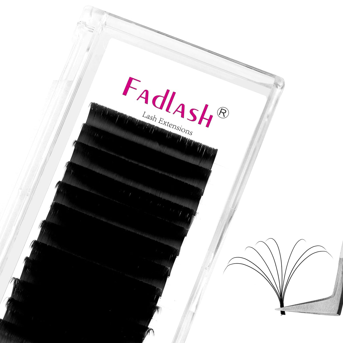 Pestañas de abanico fácil FADLASH con curva D y volumen ligero.