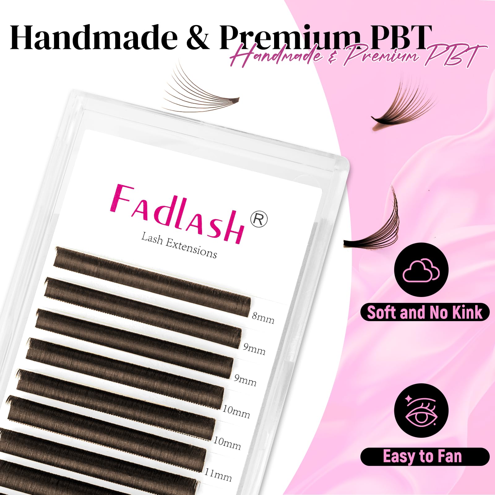 Pestañas FADLASH marrón oscuro, fijación estable para volumen sencillo.