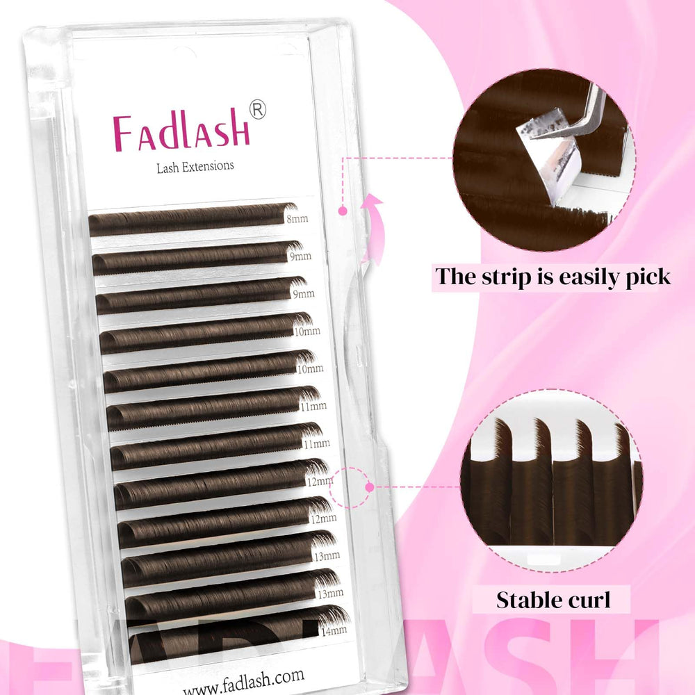 Extensiones FADLASH marrón oscuro 8-14 mm, flexibilidad de longitudes.