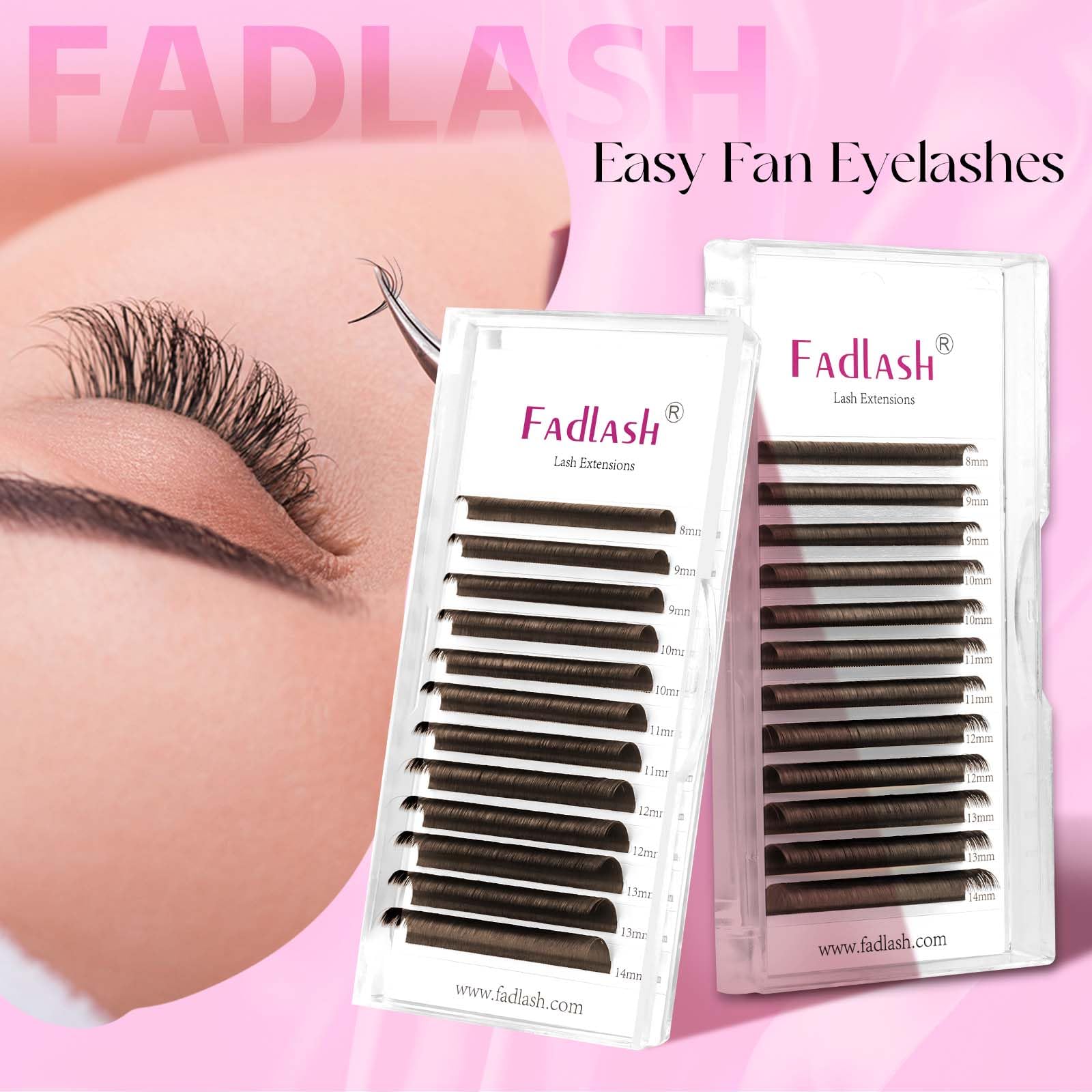 Pestañas FADLASH marrón oscuro, ahorro de tiempo con abanicos fáciles.
