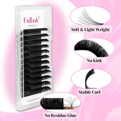 Extensiones de pestañas en volumen suave con fibras sintéticas de calidad.