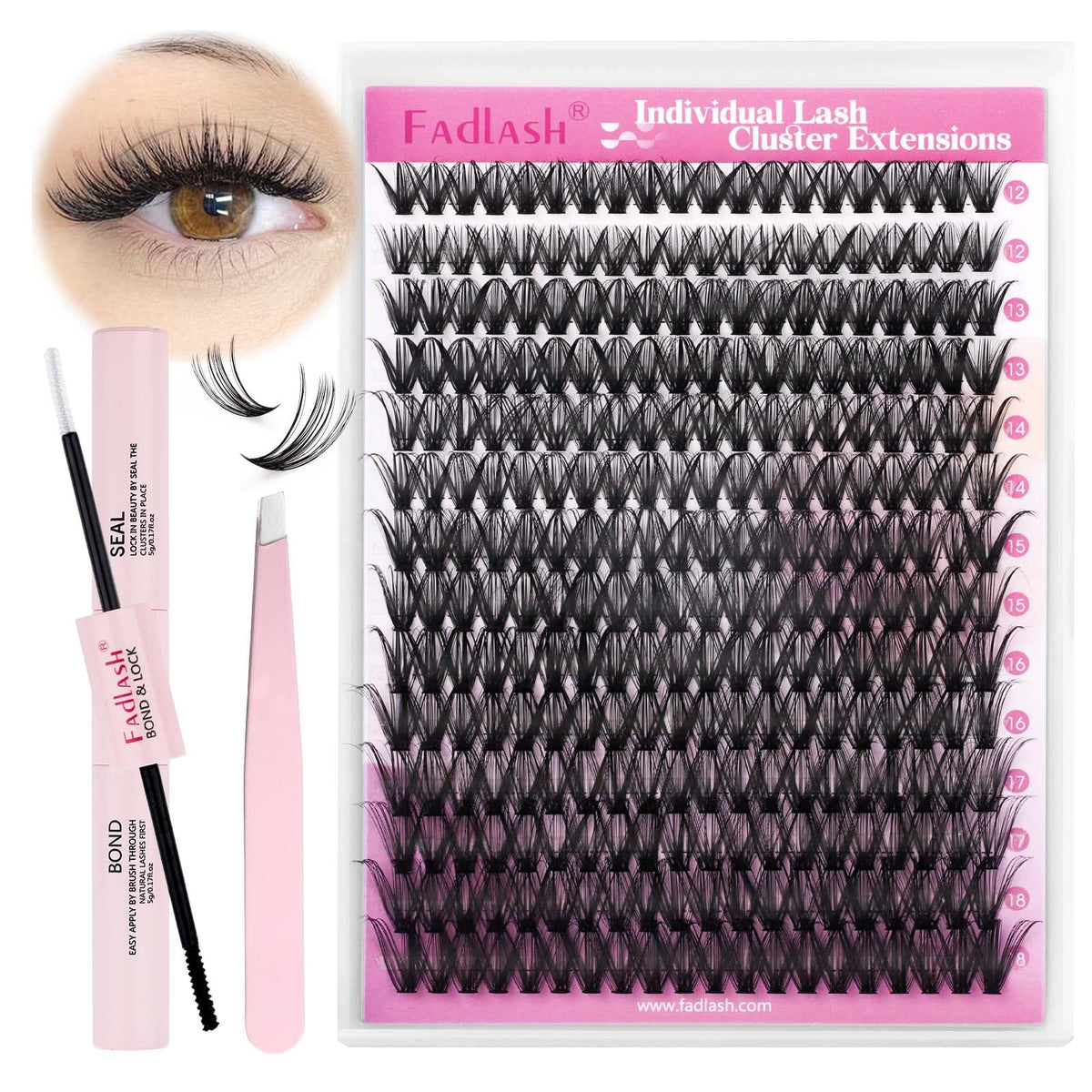 Kit FADLASH para aplicación de pestañas en casa con comodidad.