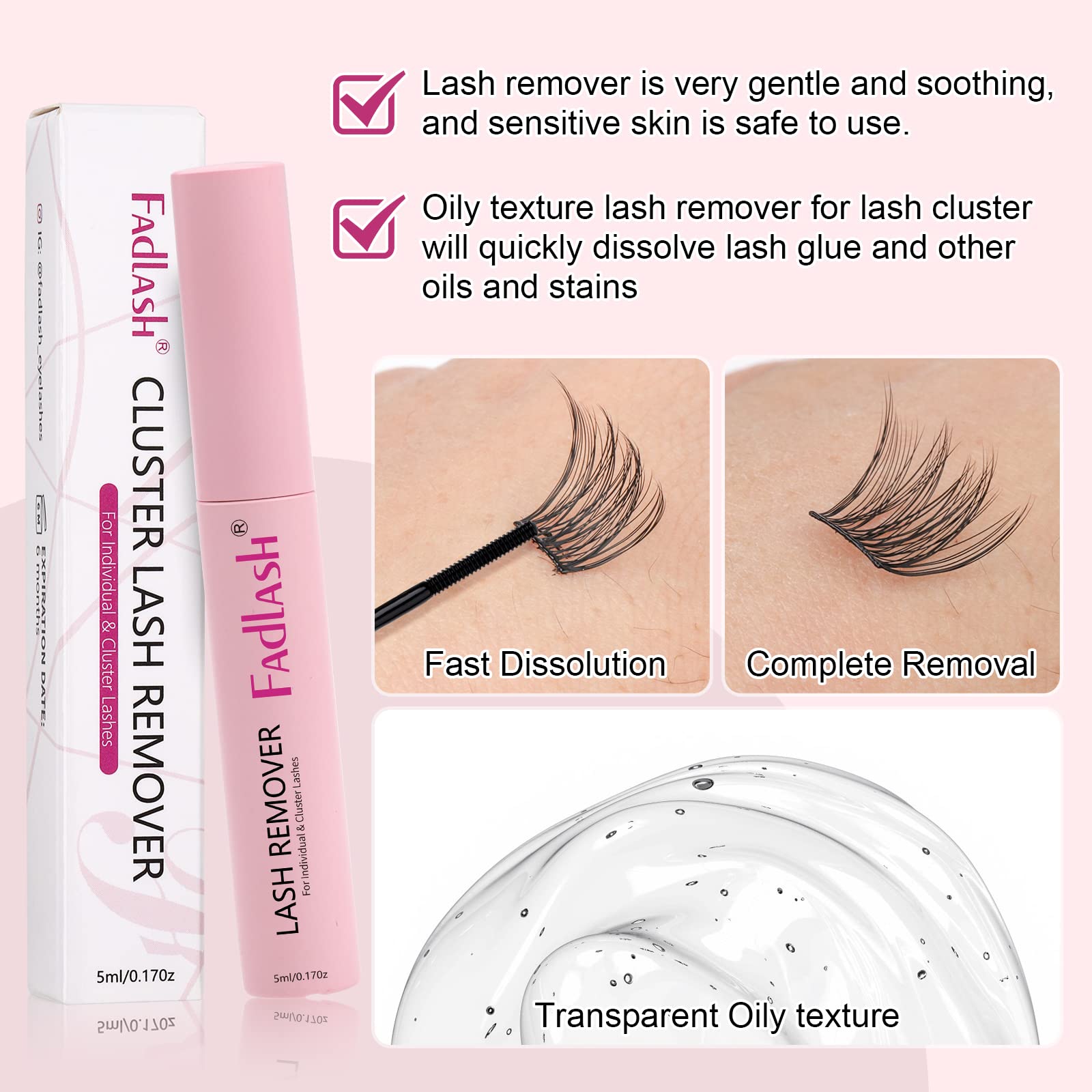 FADLASH tubo de 5 ml compacto y práctico para viajar.