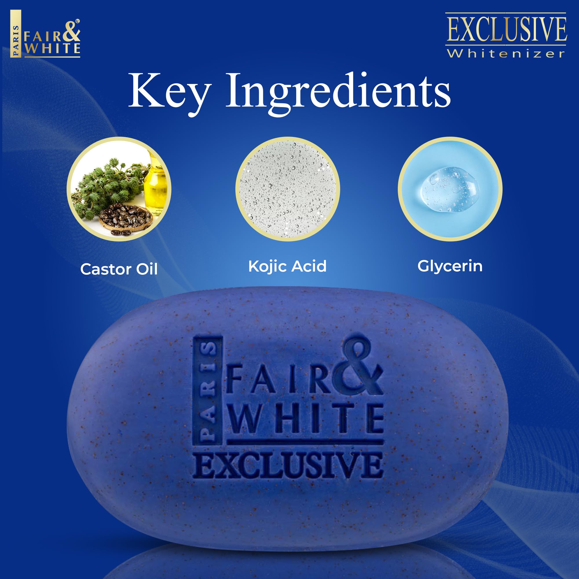 Fair & White Jabón Exfoliante Exclusivo, barra en primer plano para exfoliación suave.
