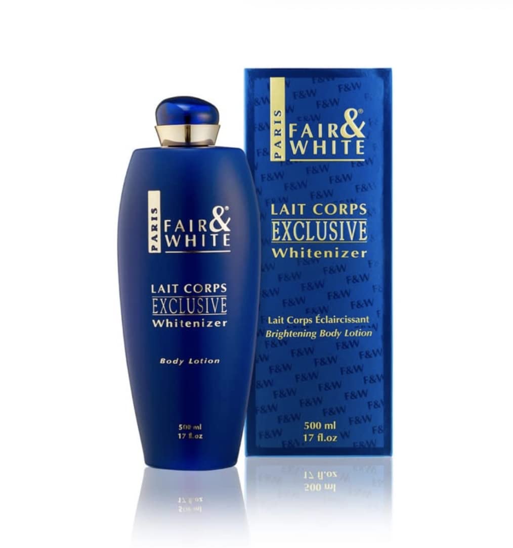 Fair & White Lait Corps Exclusive en bouteille, hydratation durable pour la peau.