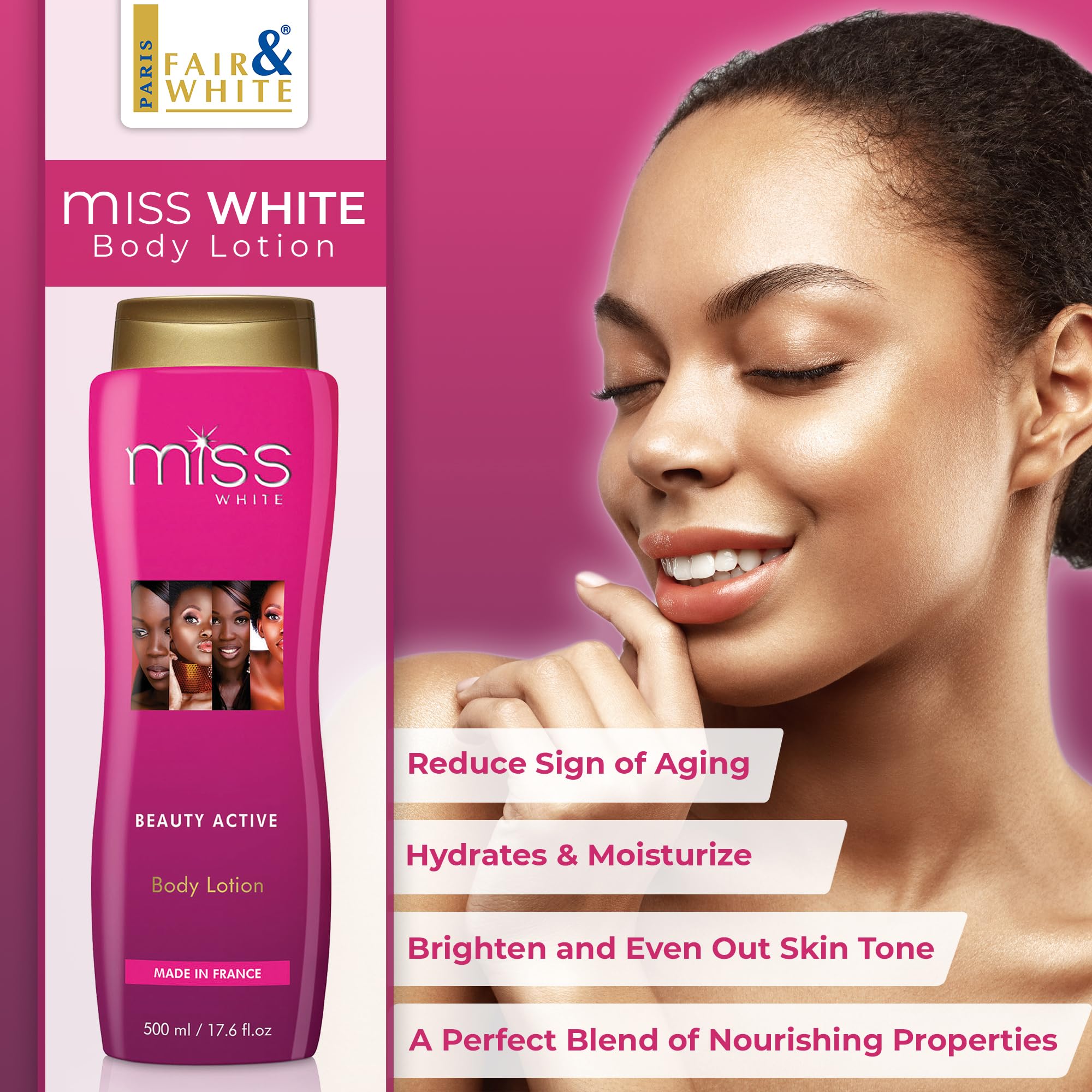FAIR & WHITE Miss White ayuda a unificar tono e iluminar la piel.