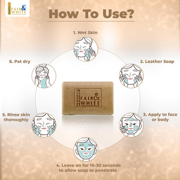 FAIR & WHITE Jabon Exfoliante, aplicación suave en rostro y cuerpo para preparar la piel.