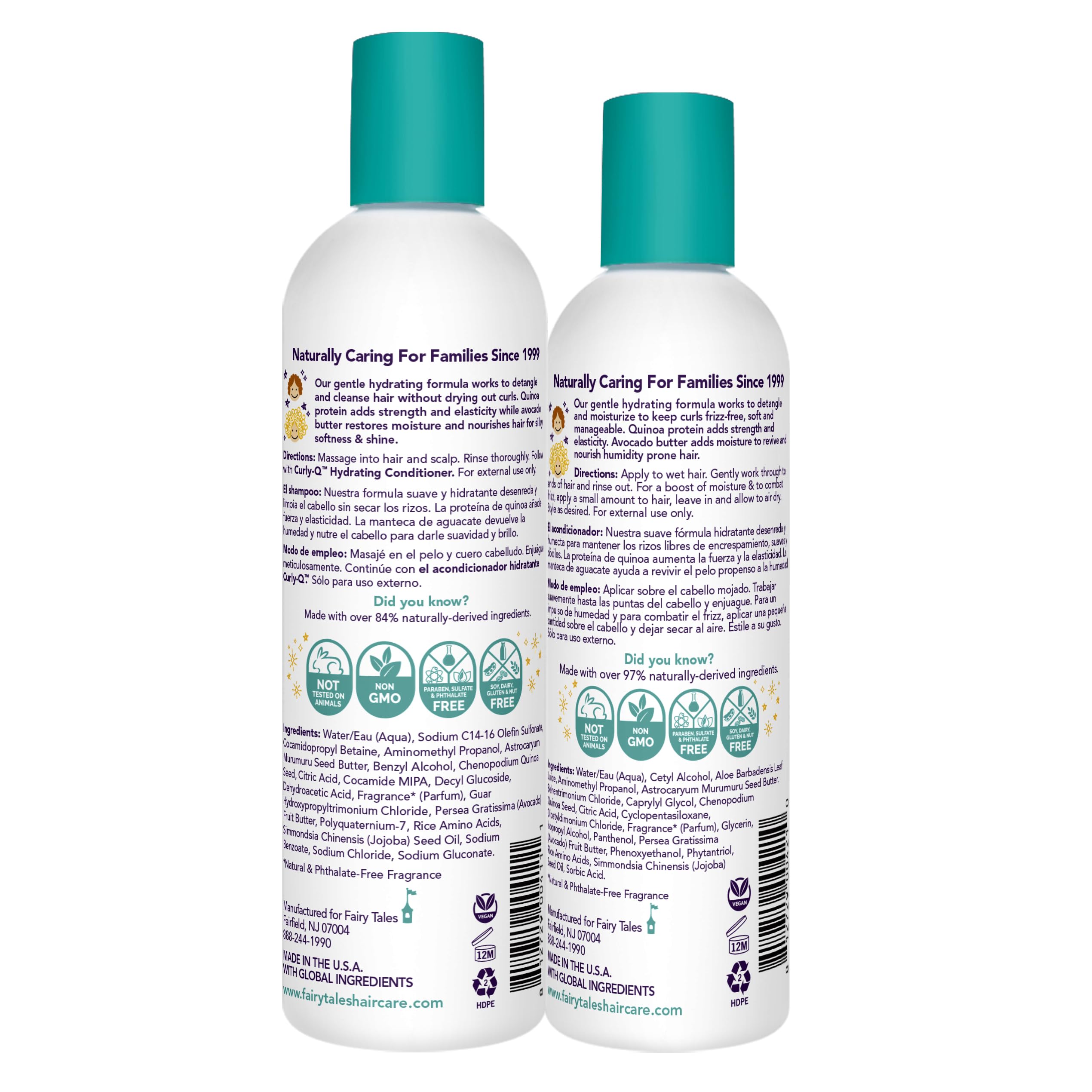 Botella de Fairy Tales Curly Q Conditioner, desenreda y hidrata rizos.