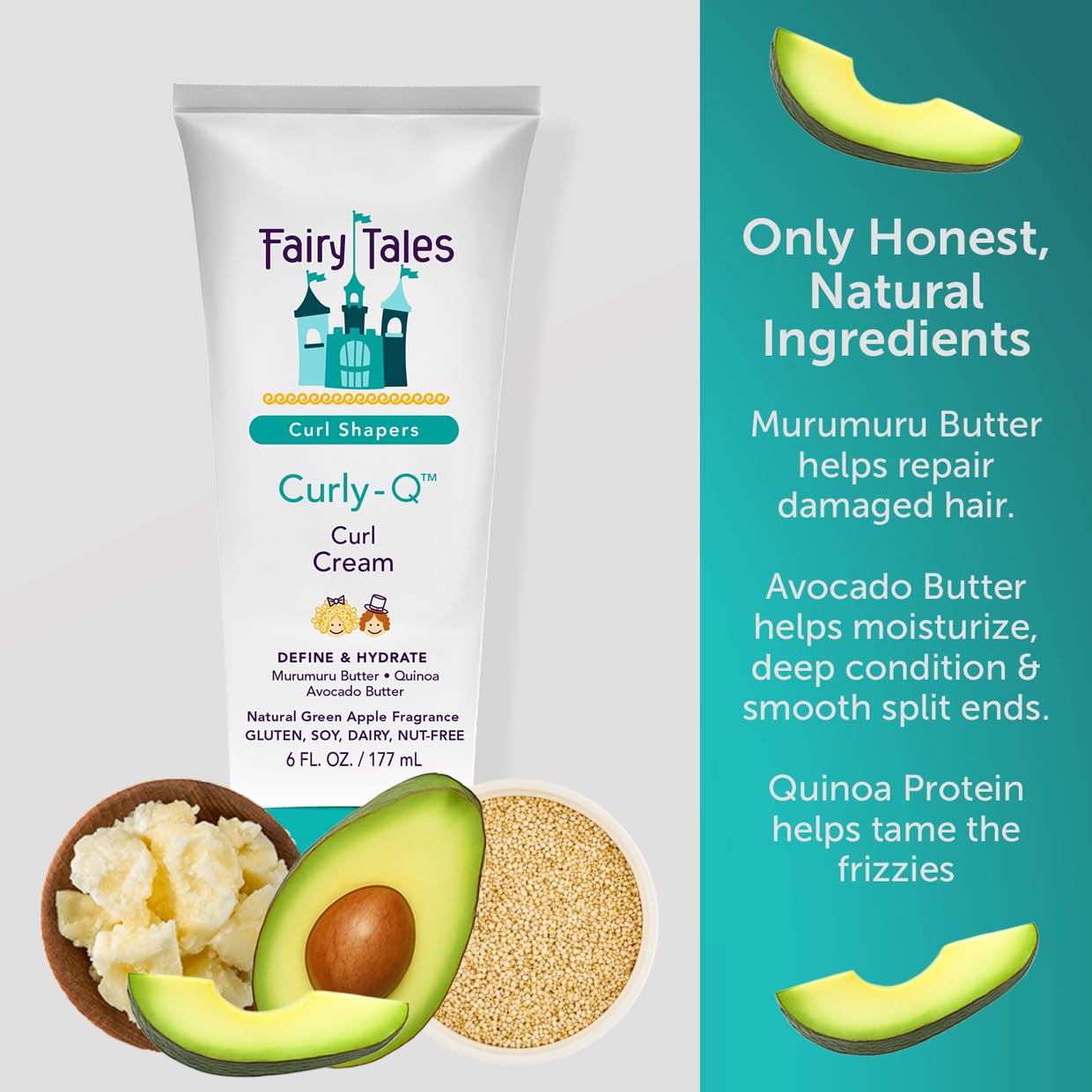 Fairy Tales Curly Q Kids crema aroma manzana verde suave.