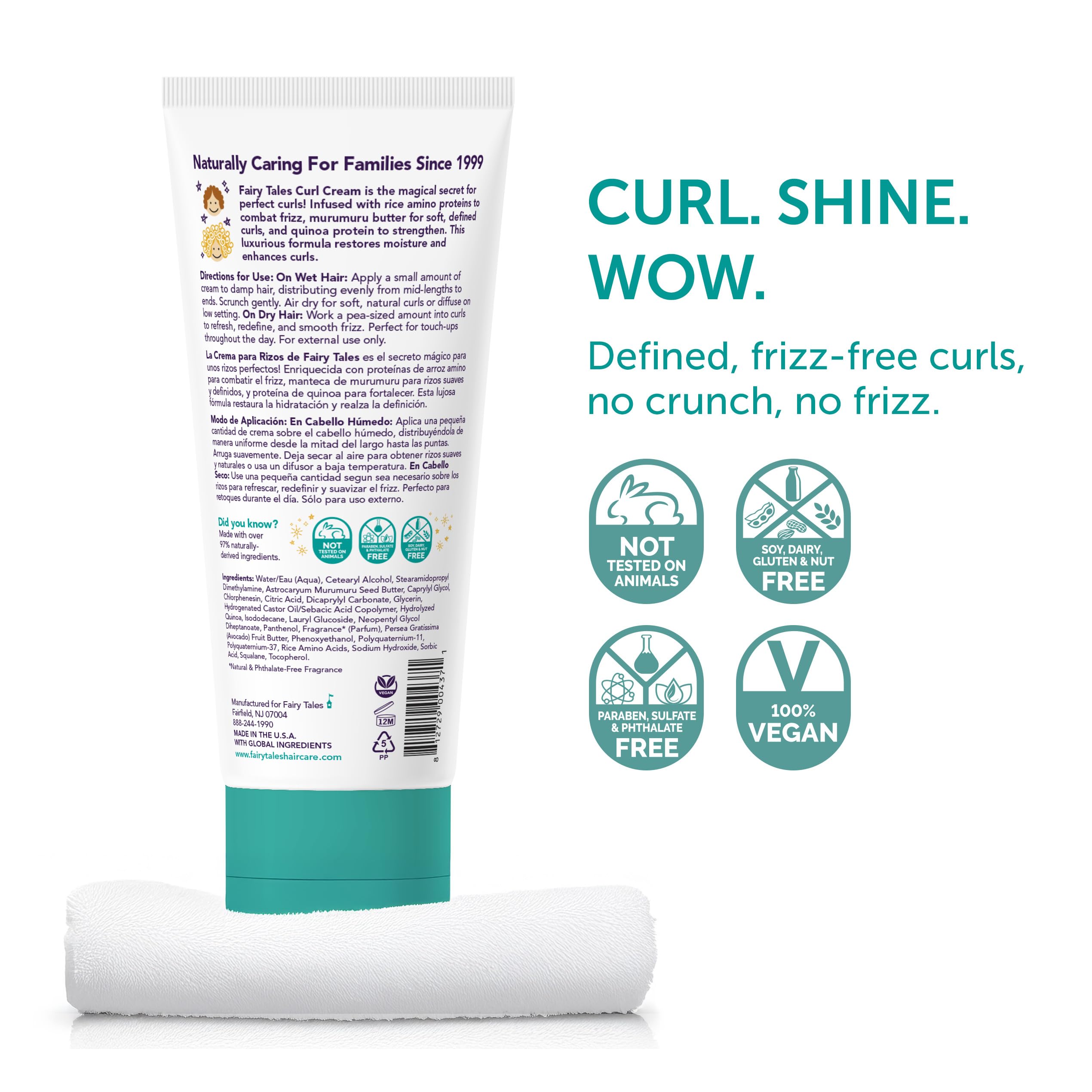 Fairy Tales Curly Q Kids crema: textura ligera para peinar rizos.