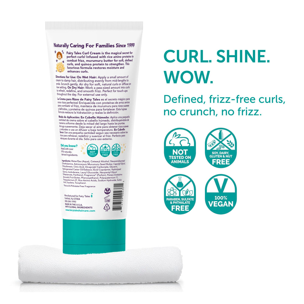 Fairy Tales Curly Q Kids crema: textura ligera para peinar rizos.