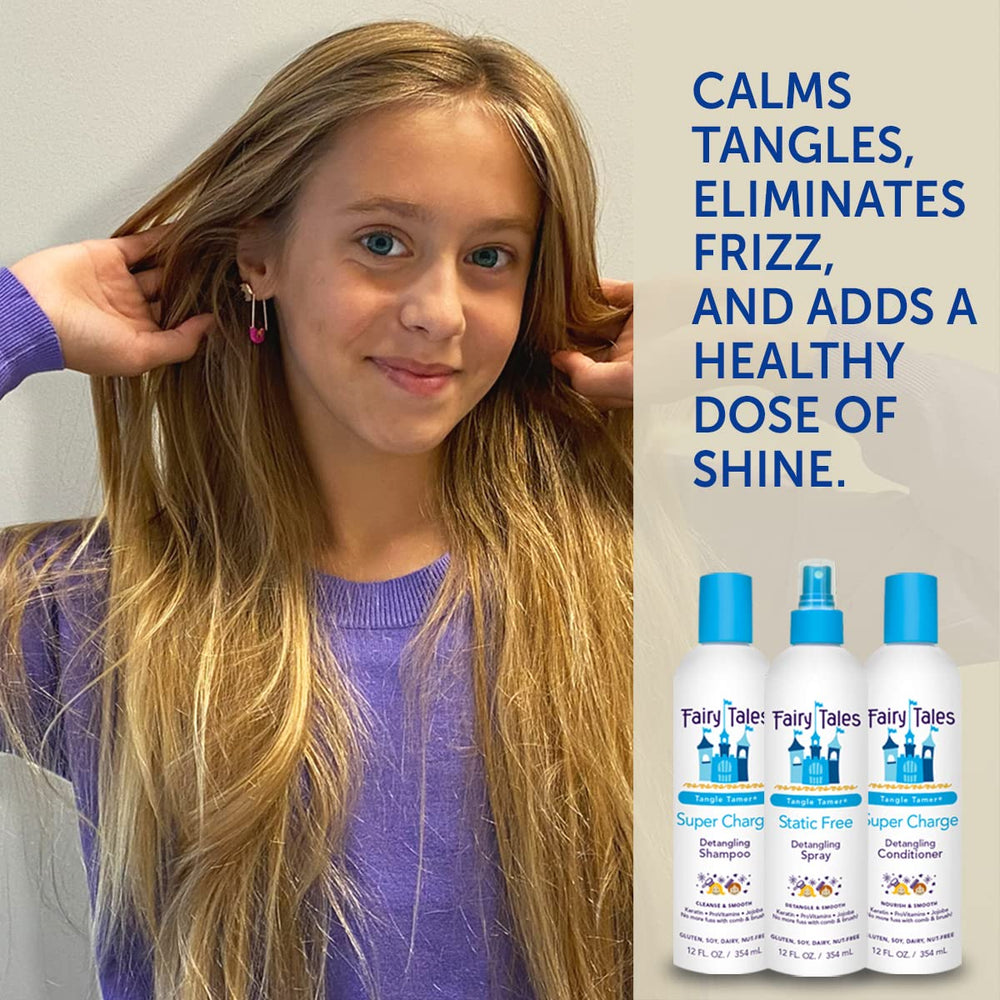 Fairy Tales Tangle Tamer, curvas hidratadas, peinado suave sin frizz.