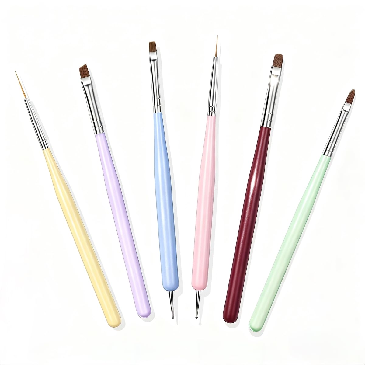Faiteary pinceles arte uñas set 6 unidades para diseños detallados.
