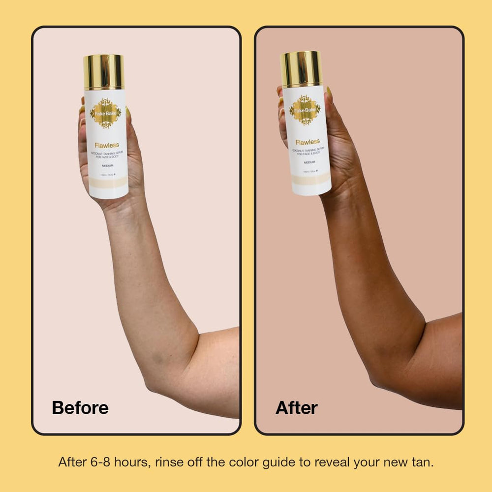 Bronze subtil et teint uniforme grâce au sérum Fake Bake Flawless.