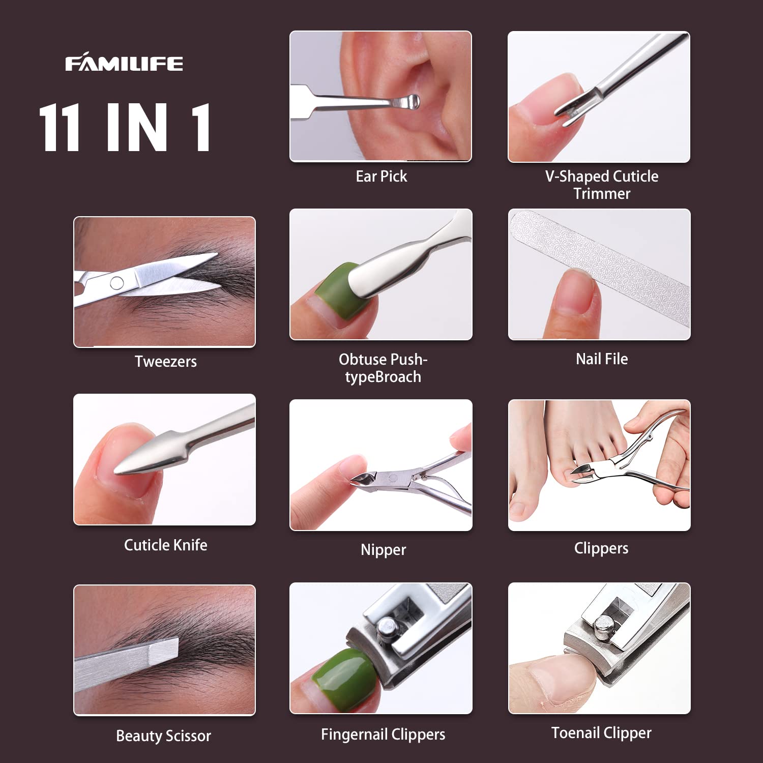 Corta uñas FAMILIFE en uso, control preciso para uñas limpias.
