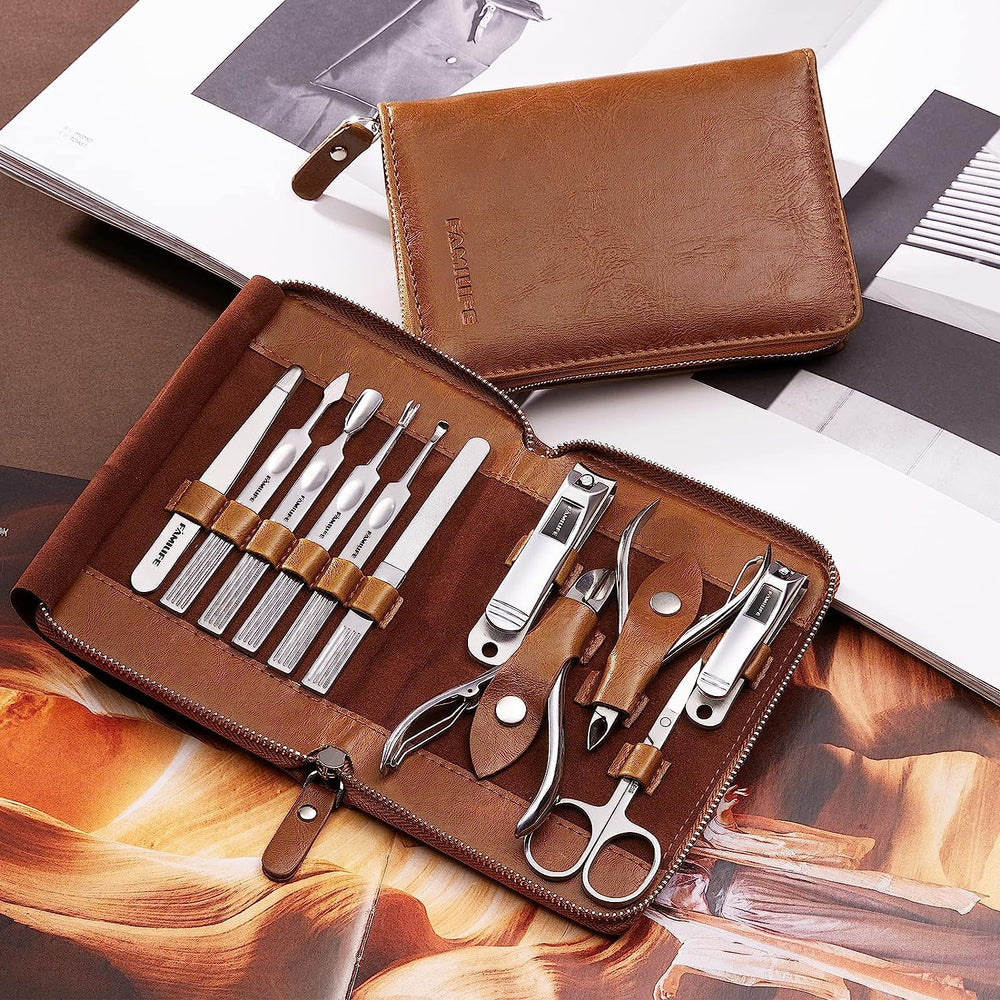 FAMILIFE estuche de cuero marrón para transporte del kit