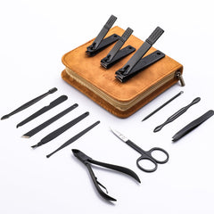Set de manicura FAMILIFE 13 piezas con corta-uñas y estuche marrón para viaje