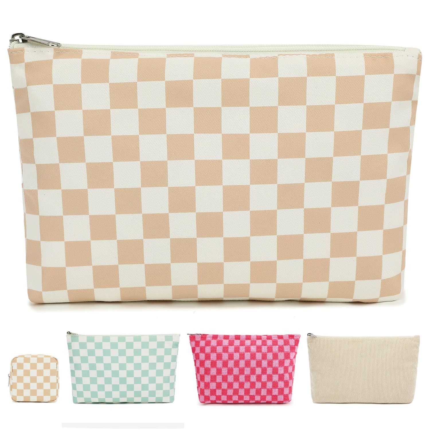 Fammart bolso maquillaje a cuadros con cierre, ideal para viajar