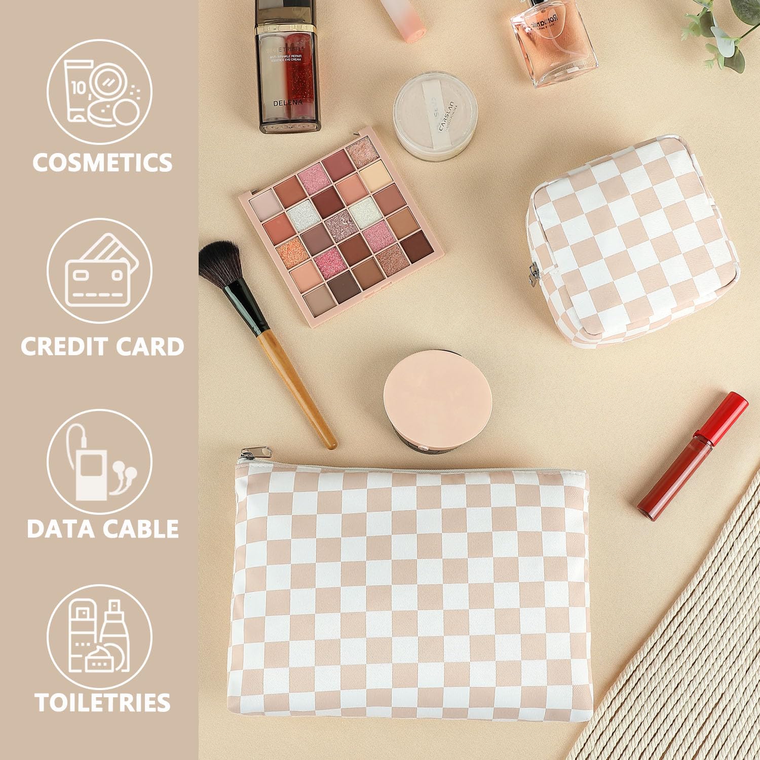 Uso en viajes: estuche compacto para cosméticos y esenciales
