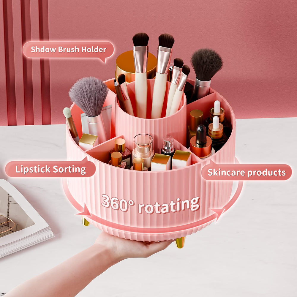 Fanado 360° detalle de compartimentos 5 para cosméticos y brochas.