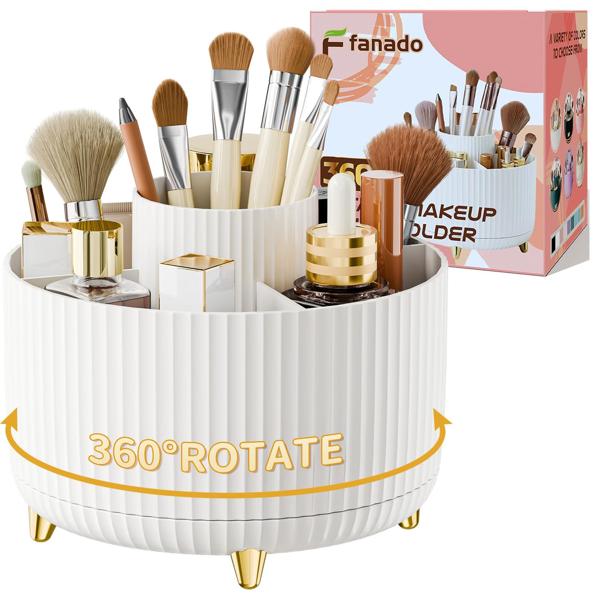 Fanado organizador de pinceles 360° para escritorio, acceso rápido a herramientas de maquillaje