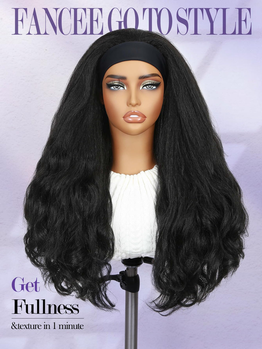 FANCEE Yaki Wavy Headband Wig, detalle de dos clips para sujeción