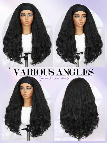 FANCEE Yaki Wavy Headband Wig, cabello sintético suave y resistente