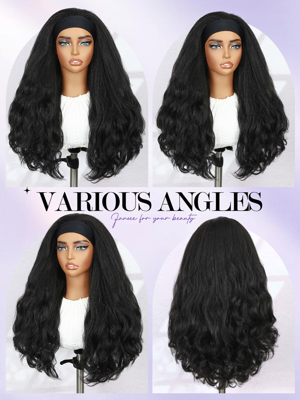 FANCEE Yaki Wavy Headband Wig, cabello sintético suave y resistente