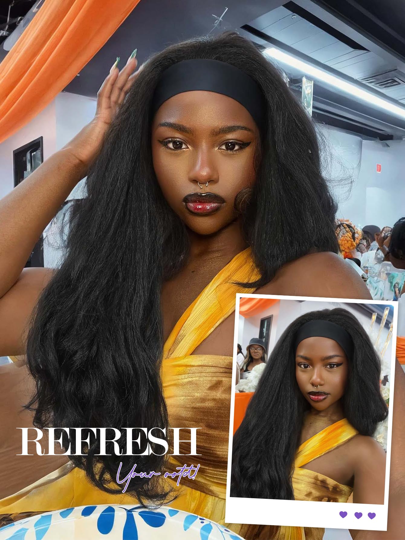 FANCEE Yaki Wavy Headband Wig, uso diario y portátil