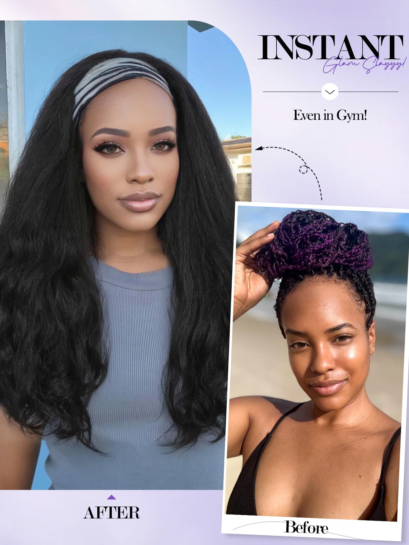 FANCEE Yaki Wavy Headband Wig, textura Light Yaki con brillo natural