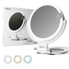 Miroir Sadie de Fancii montre les détails avec 10x et 1x pour un maquillage précis.